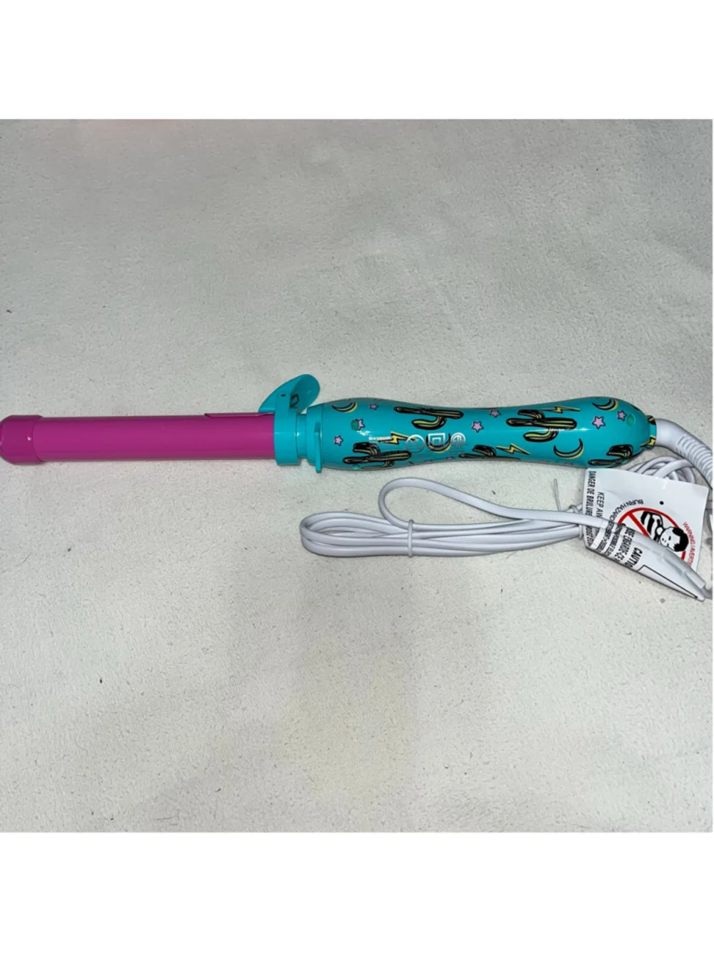 Beachwaver B1 Rotating Curling Iron Turquoise Cactus Print 1” Barrel New